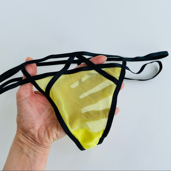 Yellow Mesh G-String with Black Detailing - Picture 15 of 16